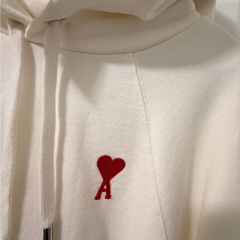 White Hoodie with Red Heart Embroidery